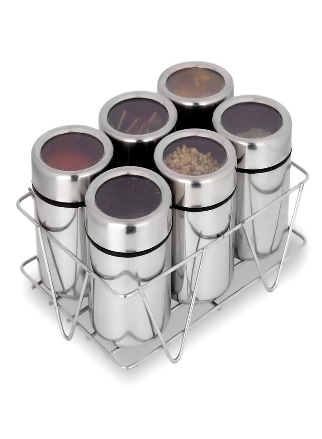 MILTLIFE® 6 in 1 Stainless Steel Masala Box with Stand | Spice Container For Kitchen | Steel Masala Container set | 6 Masala Dani & 6 Stainless Steel Spoon | Silver, 175ml Each - Image 5